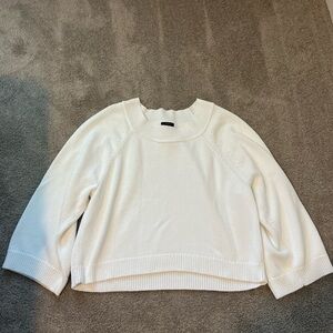 Womens J. Crew White 100% Cotton Wide Sleeve Boatneck Sweater Large